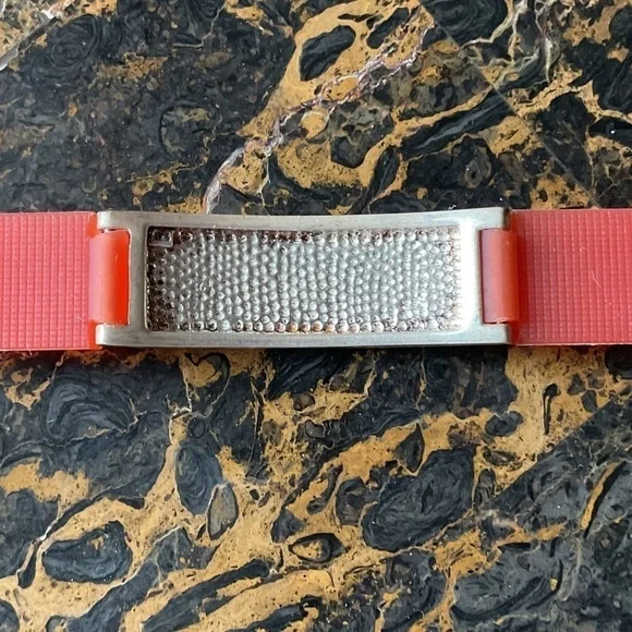 Sterling Silver 925 Greek Design Red Silicon Band Unisex Bracelet